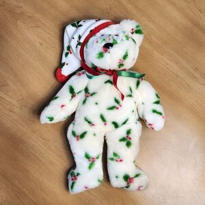14" TY Beanie Baby 2002 Holiday Teddy Christmas Stuffed Animal Holly Bear Plush